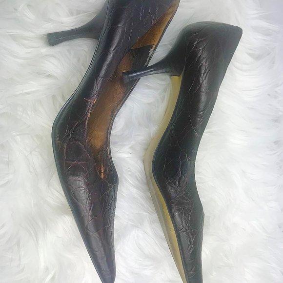 NINE WEST Croc Embossed Heels, Brown, Size 9 - Picture 2 of 8